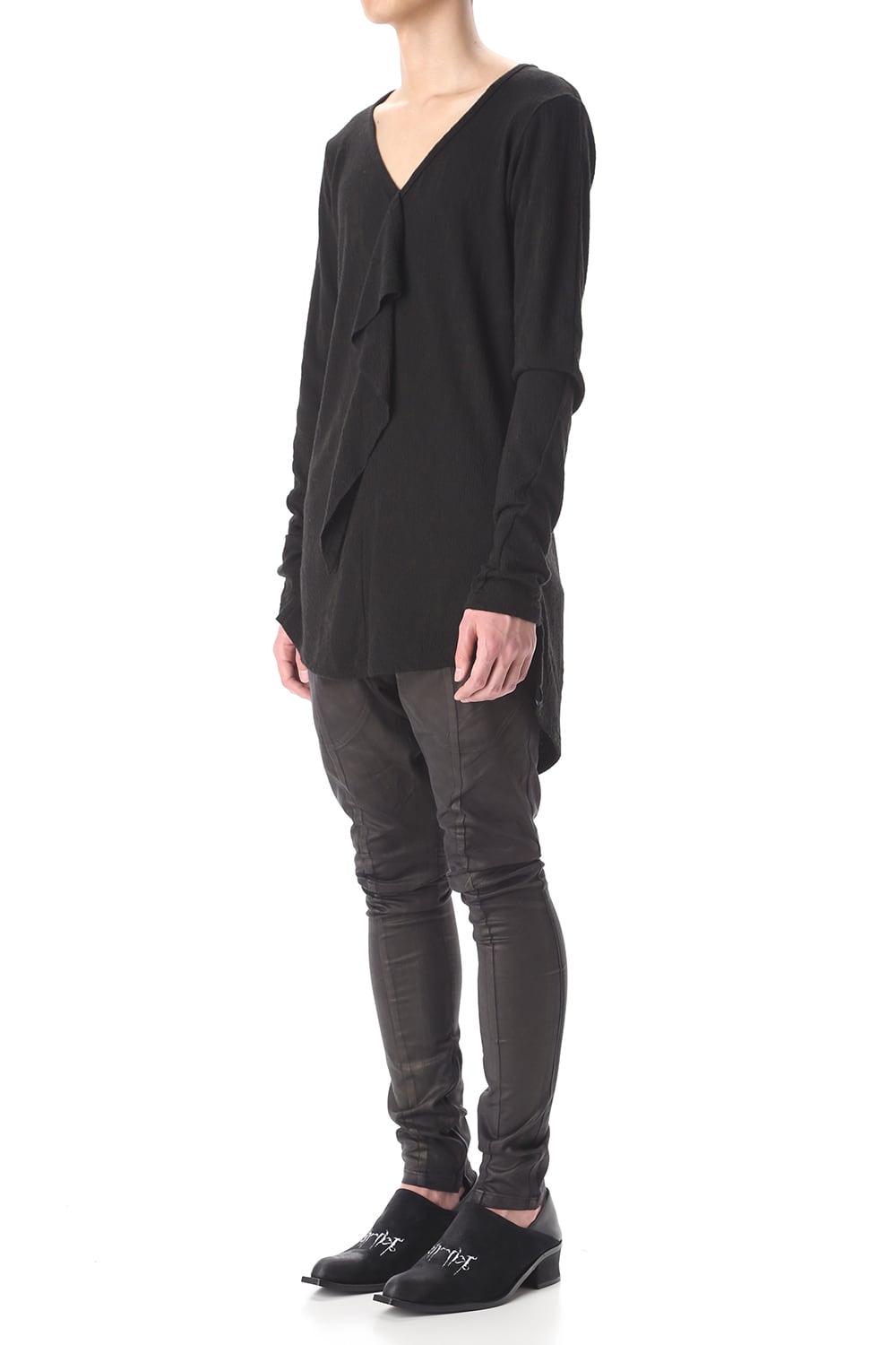 フリル Vネック Tシャツ ブラック