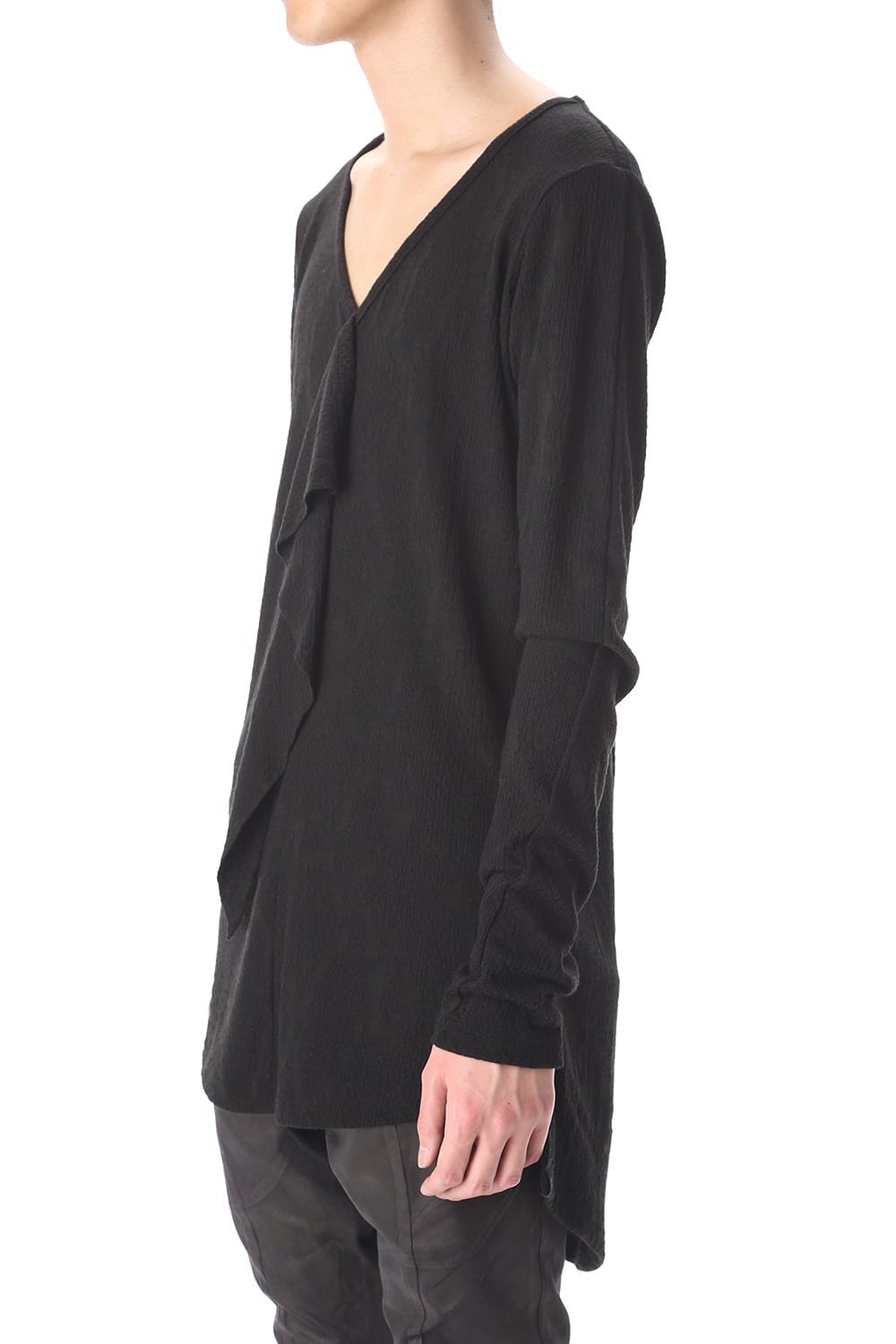 フリル Vネック Tシャツ ブラック