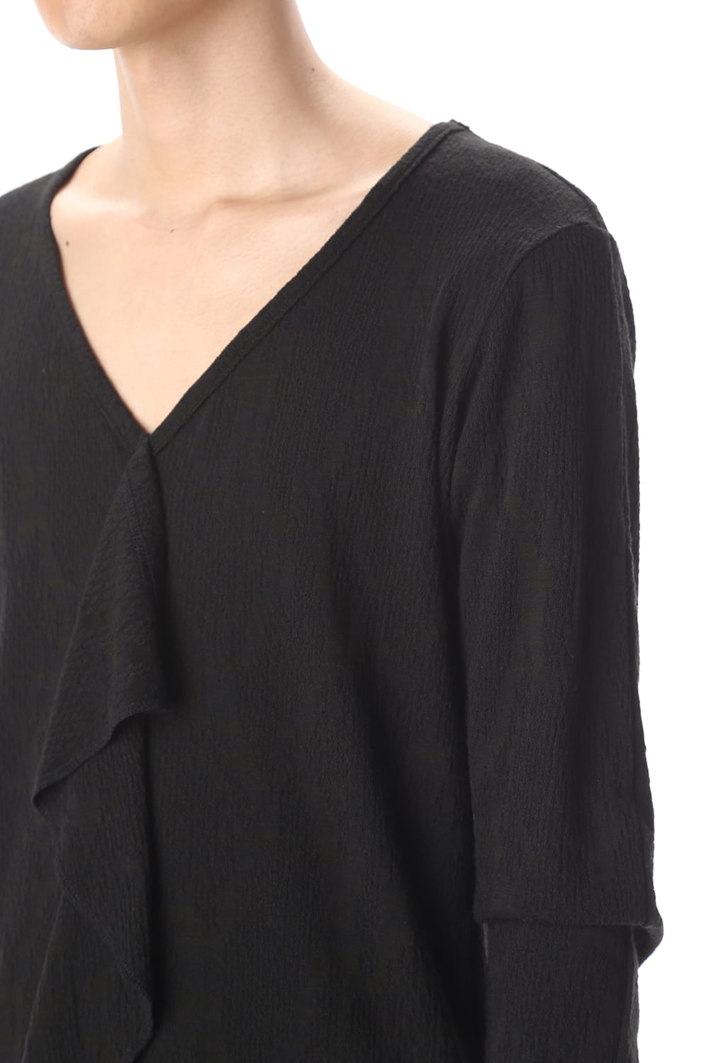フリル Vネック Tシャツ ブラック