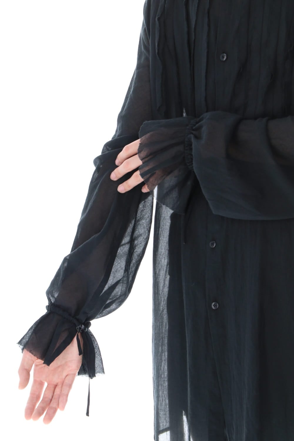 Shirring Sleeve Long Shirts Black