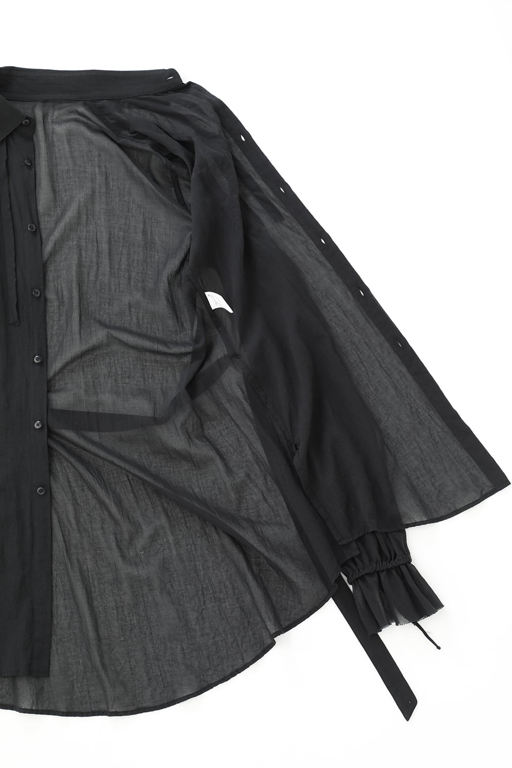 Shirring Sleeve Long Shirts Black