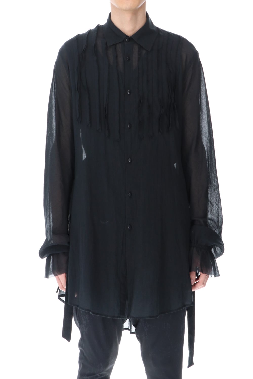 Shirring Sleeve Long Shirts Black