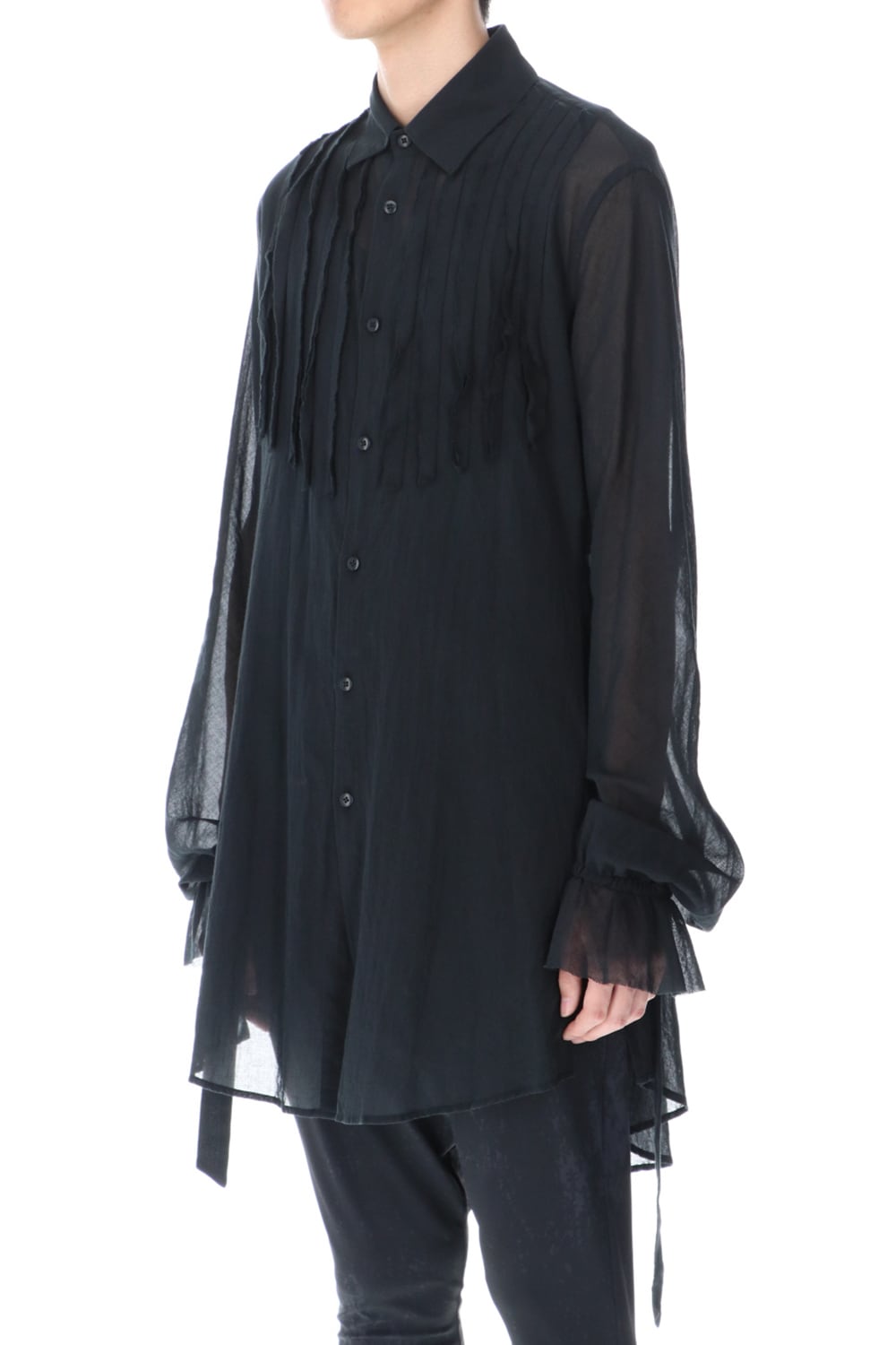 Shirring Sleeve Long Shirts Black
