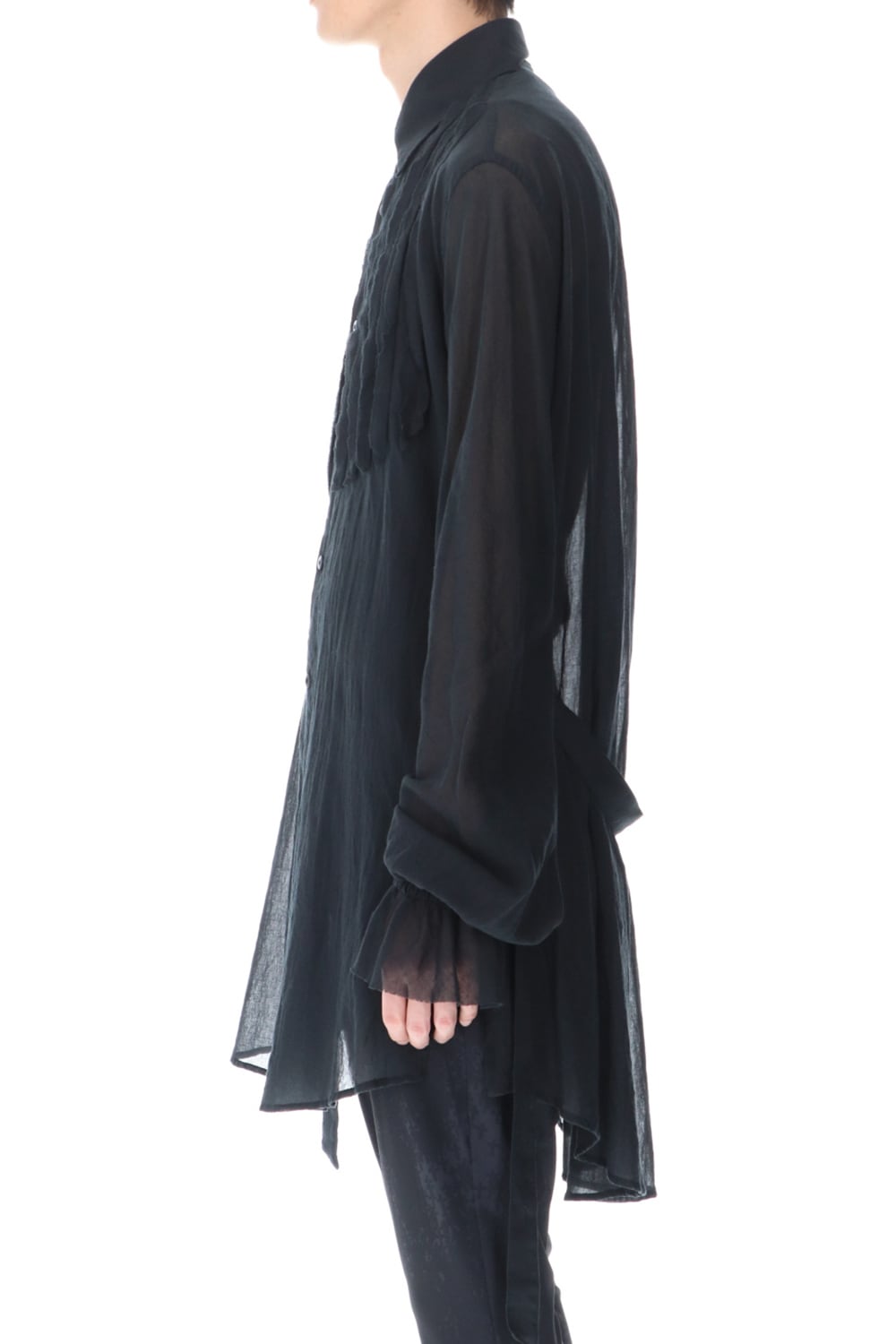 Shirring Sleeve Long Shirts Black