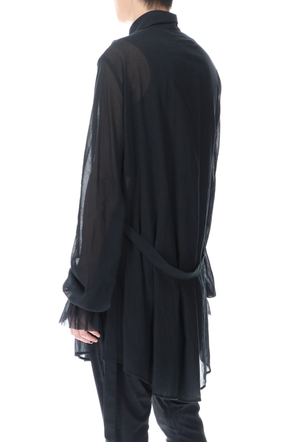 Shirring Sleeve Long Shirts Black