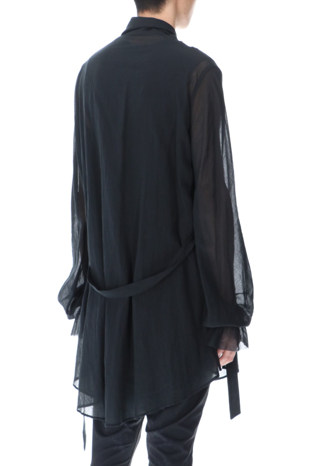 Shirring Sleeve Long Shirts Black