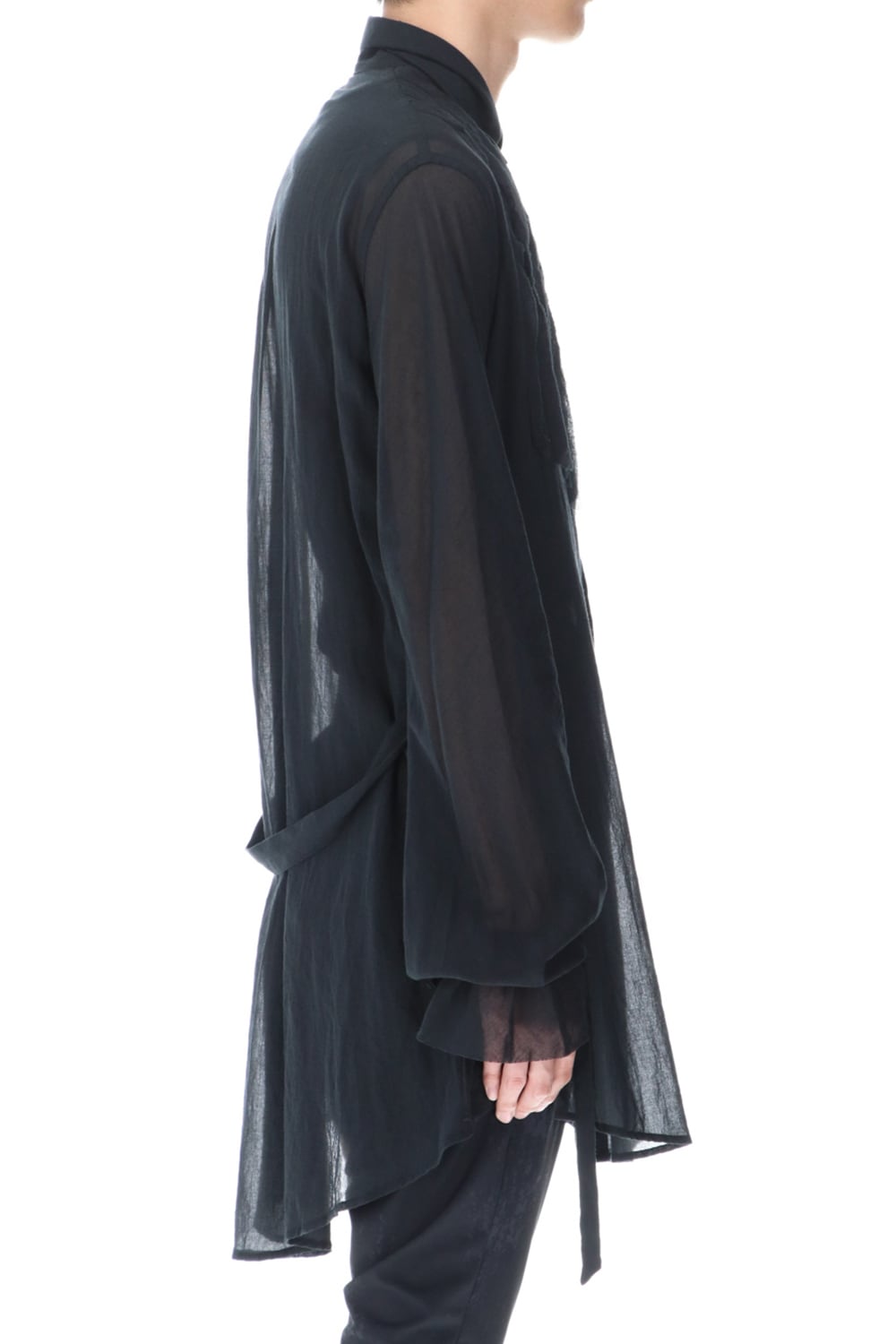 Shirring Sleeve Long Shirts Black