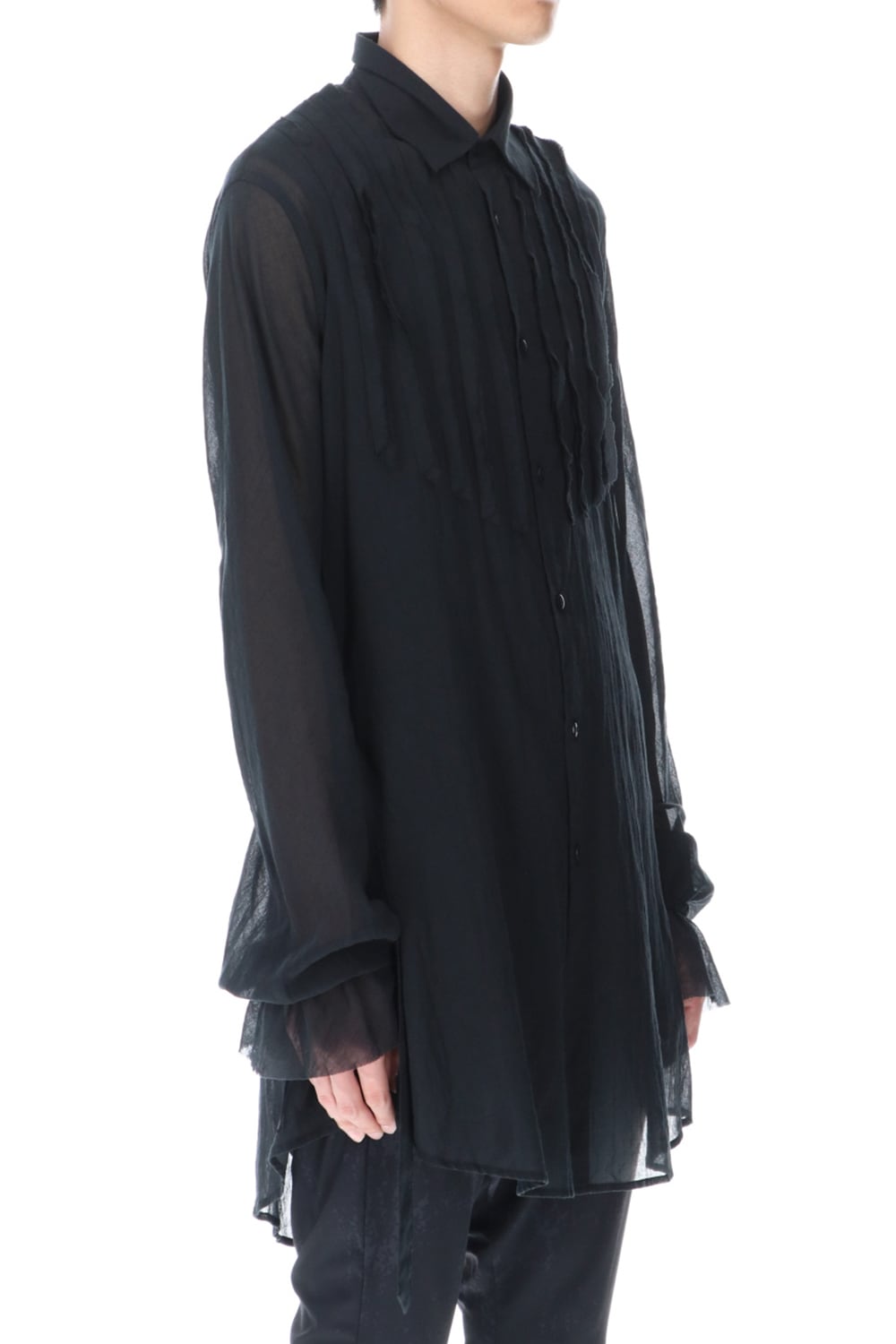 Shirring Sleeve Long Shirts Black