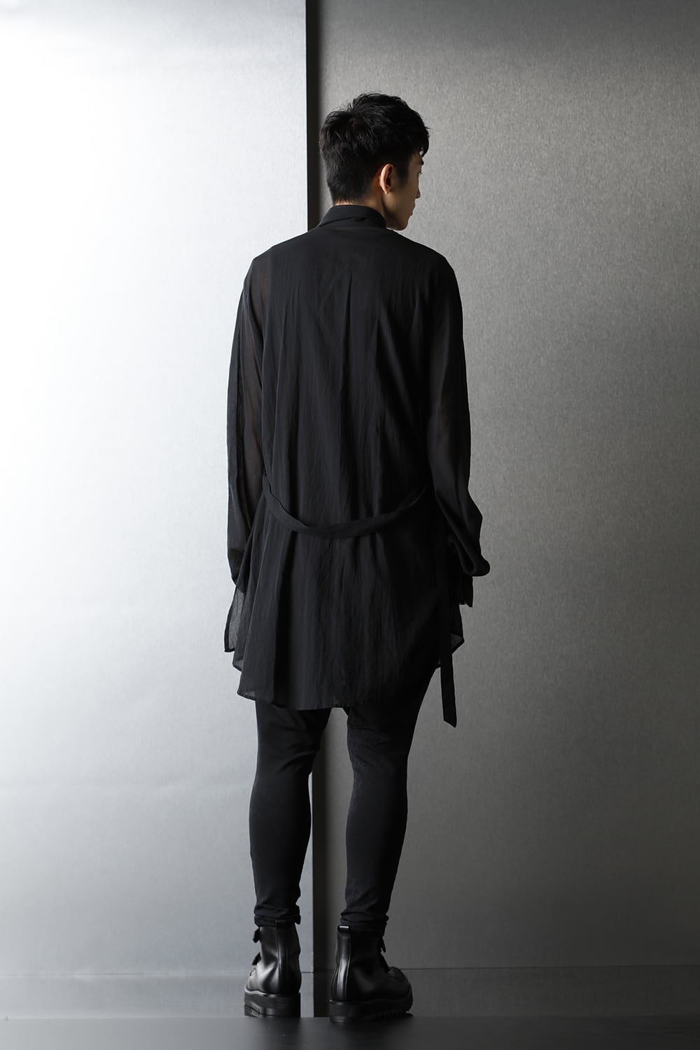 Shirring Sleeve Long Shirts Black