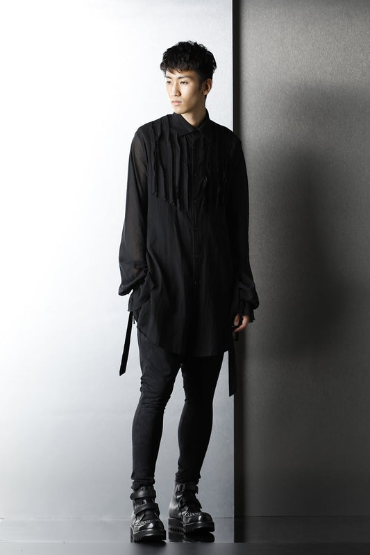 Shirring Sleeve Long Shirts Black