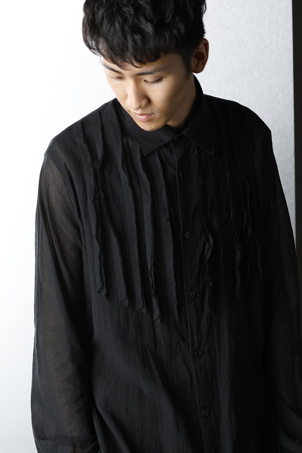 Shirring Sleeve Long Shirts Black