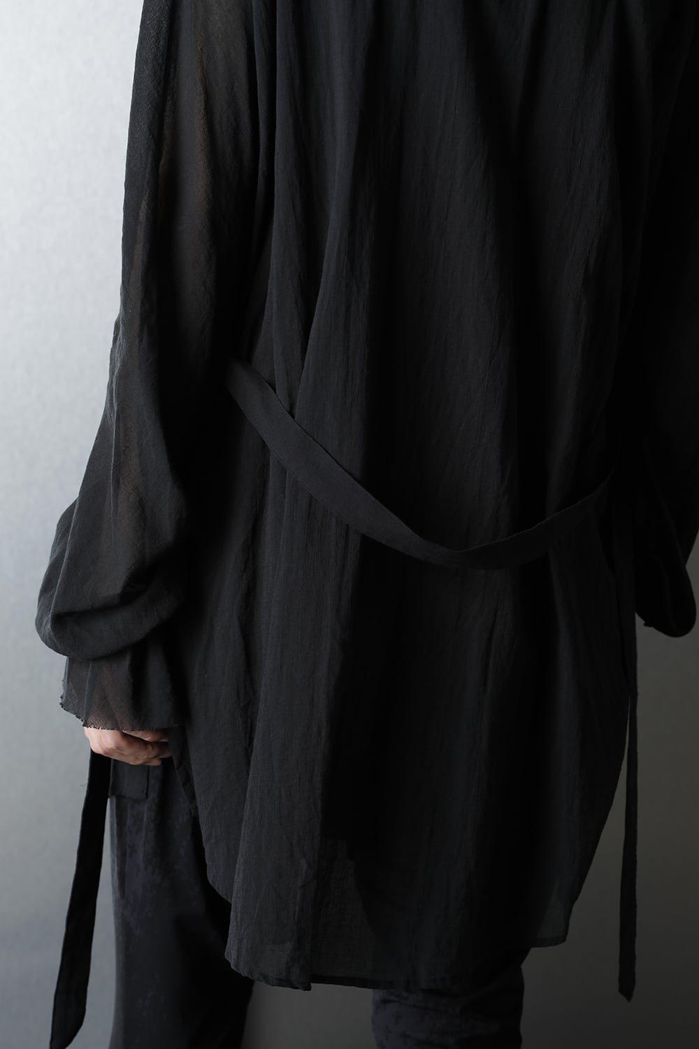 Shirring Sleeve Long Shirts Black