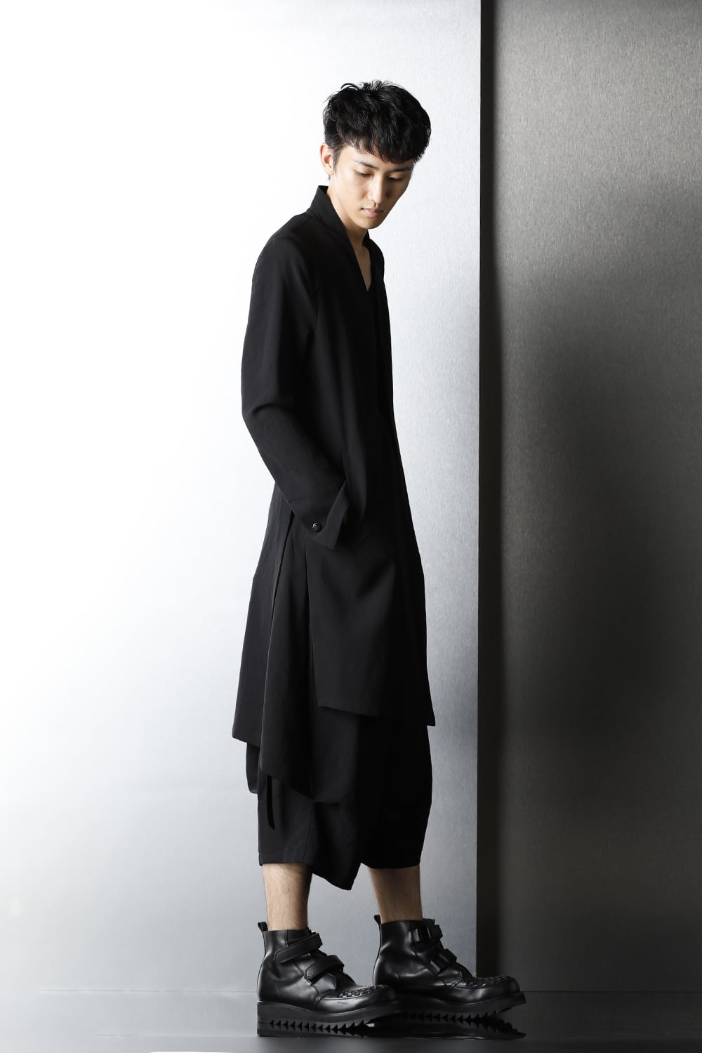 No Collar Flare Jacket Black