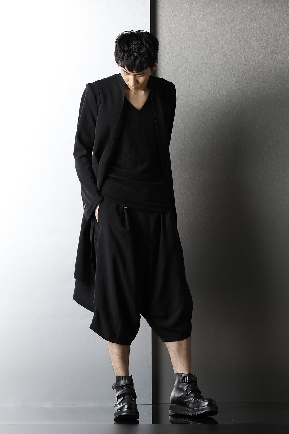 No Collar Flare Jacket Black