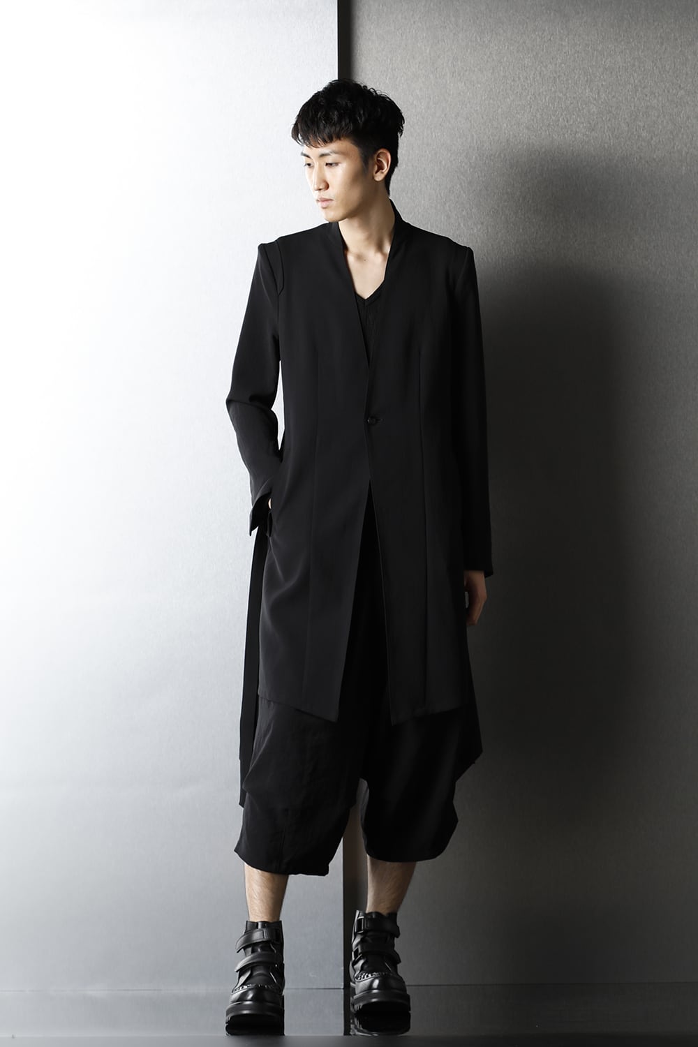 No Collar Flare Jacket Black