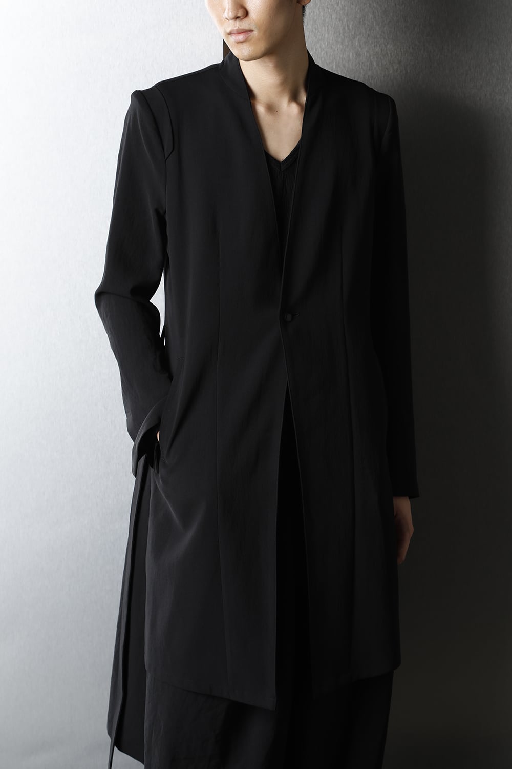 No Collar Flare Jacket Black