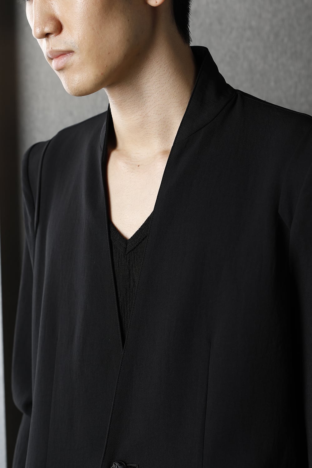 No Collar Flare Jacket Black