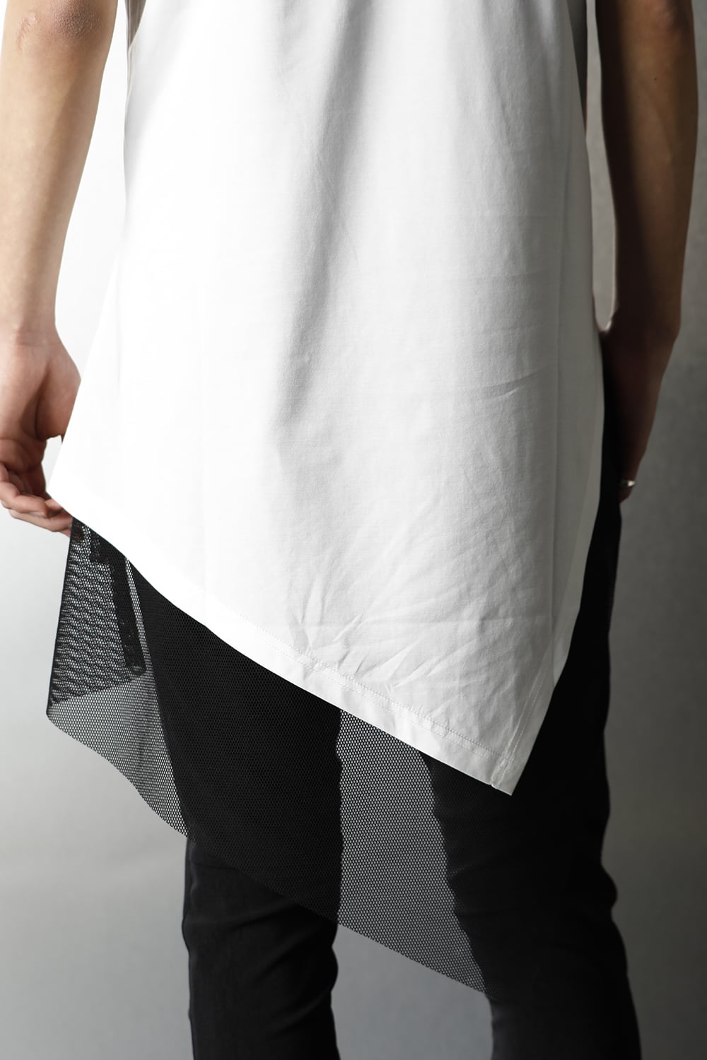 Layerd Asymme T-Shirts White×Black