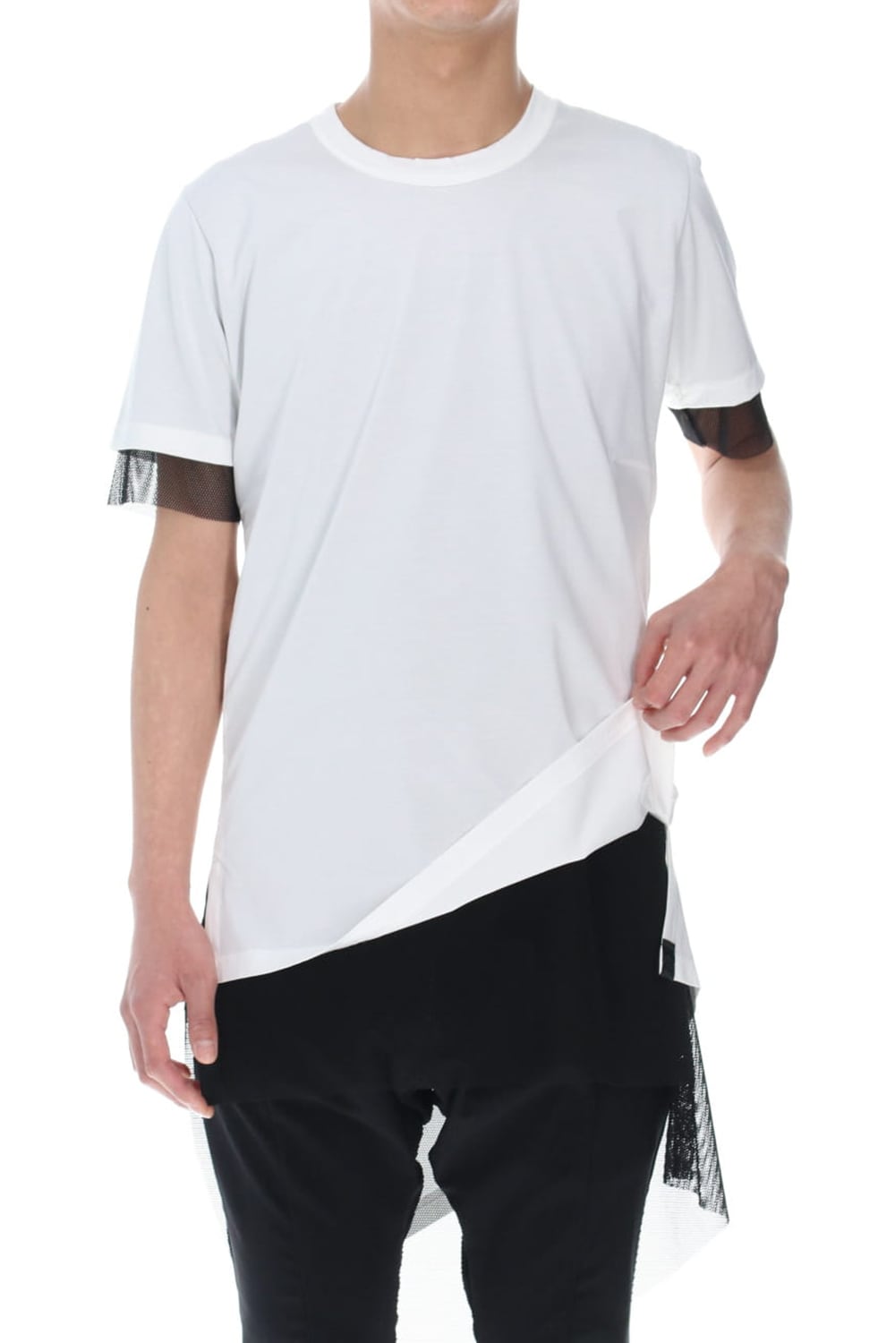 Layerd Asymme T-Shirts White×Black