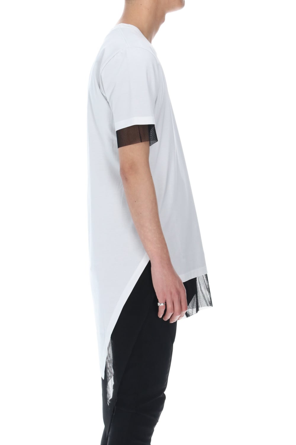 Layerd Asymme T-Shirts White×Black