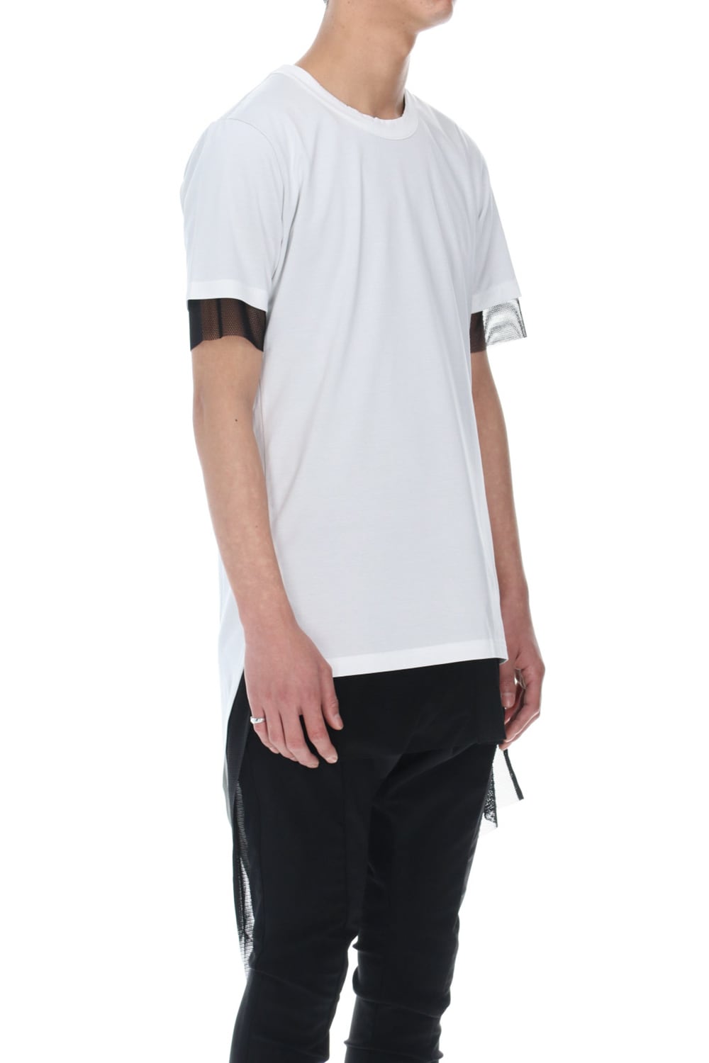 Layerd Asymme T-Shirts White×Black
