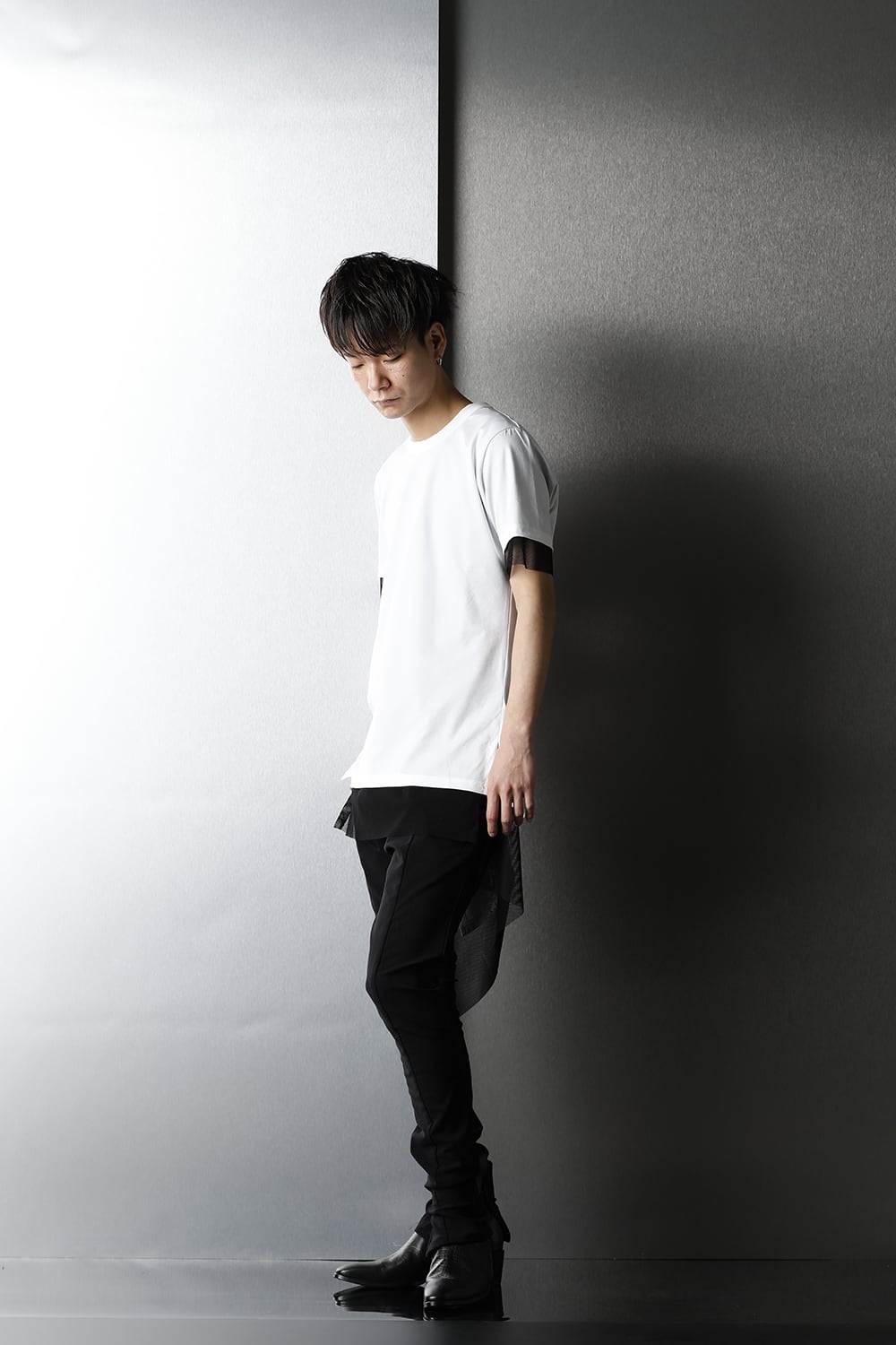 Layerd Asymme T-Shirts White×Black