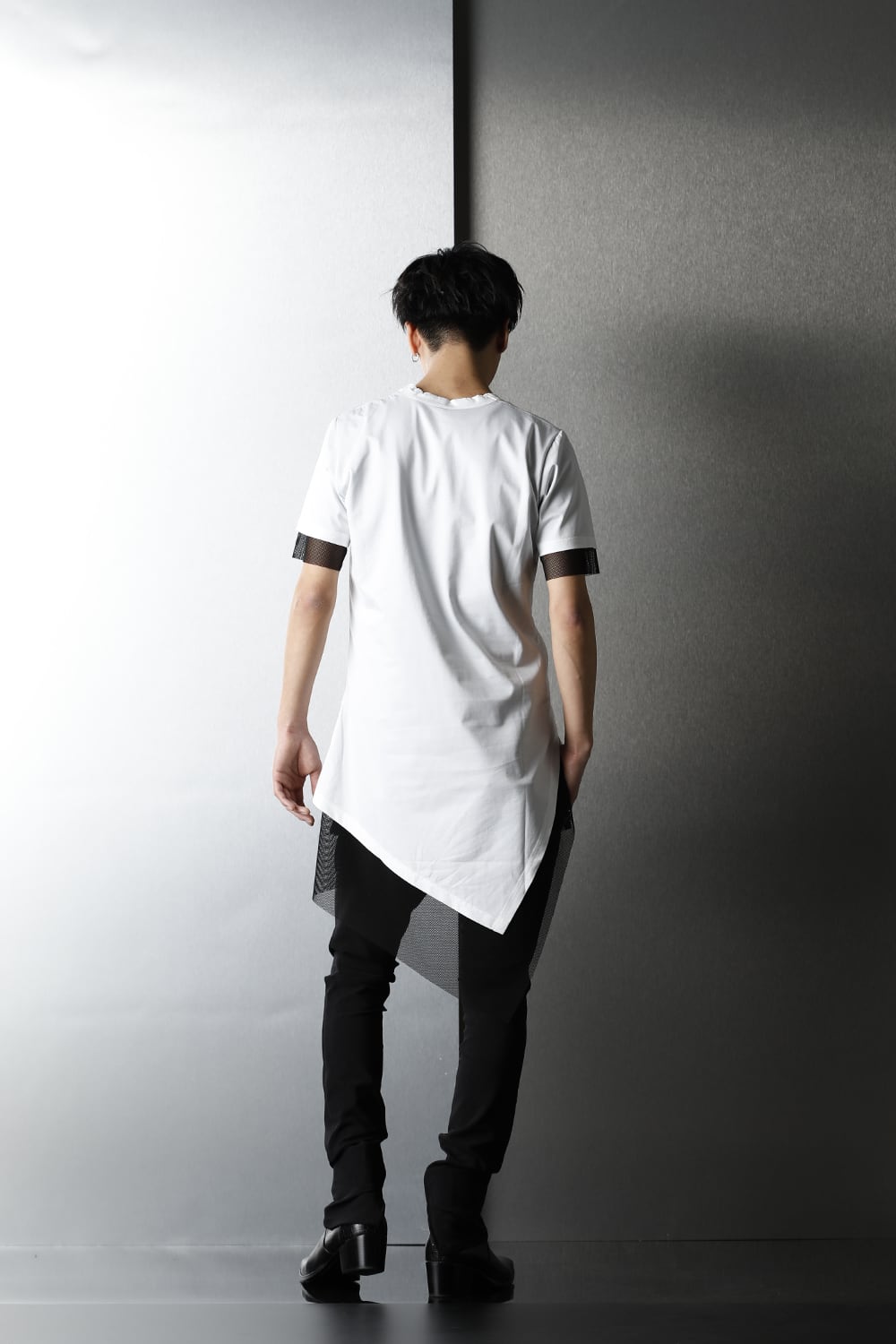 Layerd Asymme T-Shirts White×Black