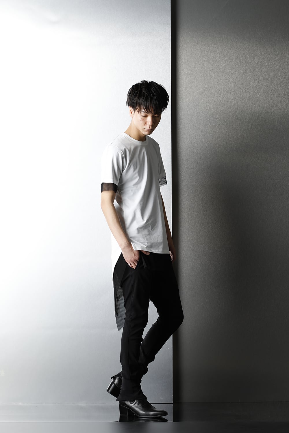 Layerd Asymme T-Shirts White×Black