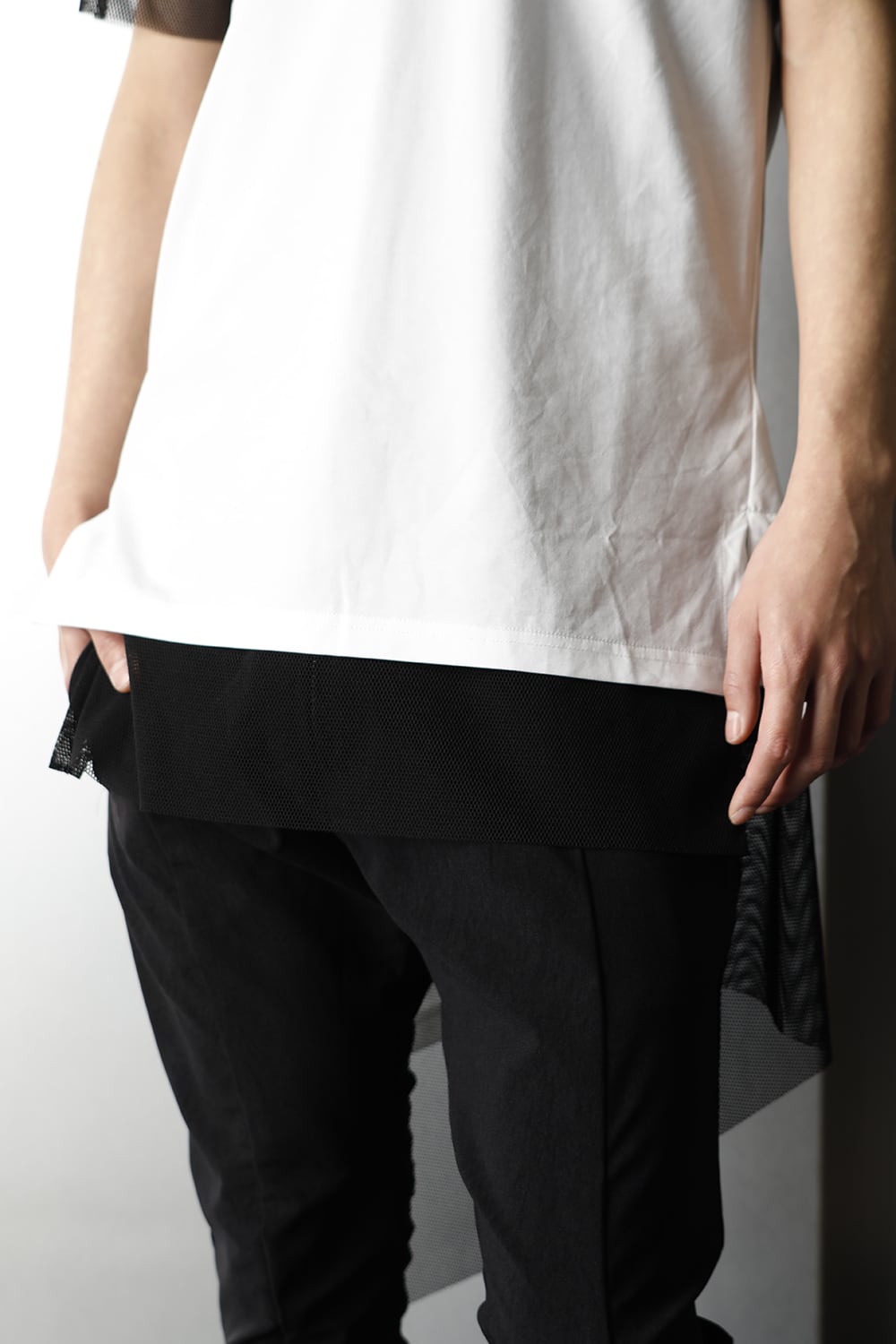 Layerd Asymme T-Shirts White×Black