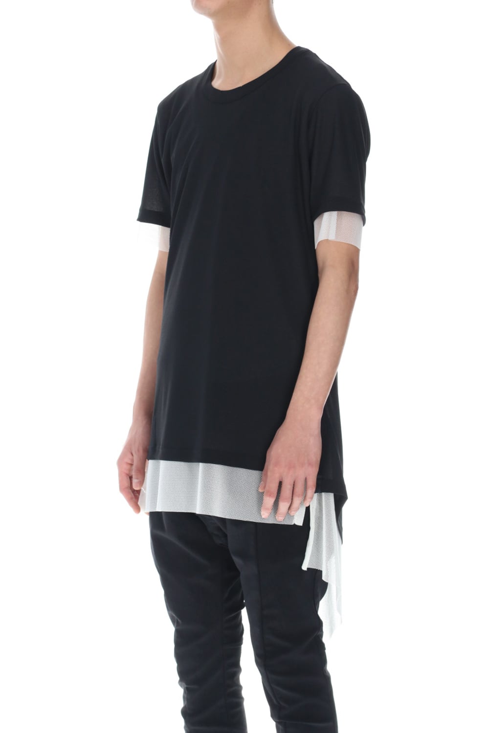 Layerd Asymme T-Shirts Black×White