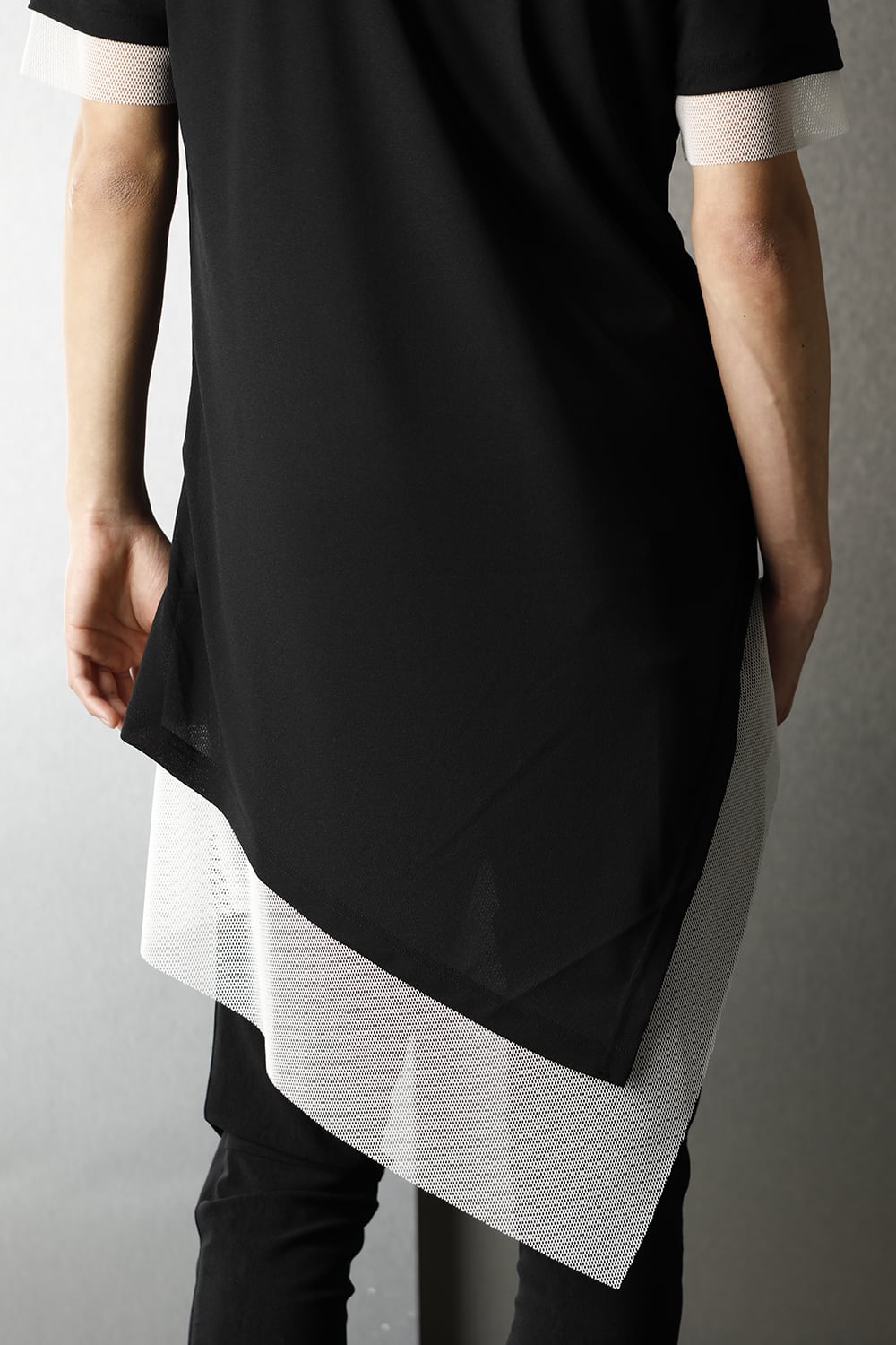 Layerd Asymme T-Shirts Black×White