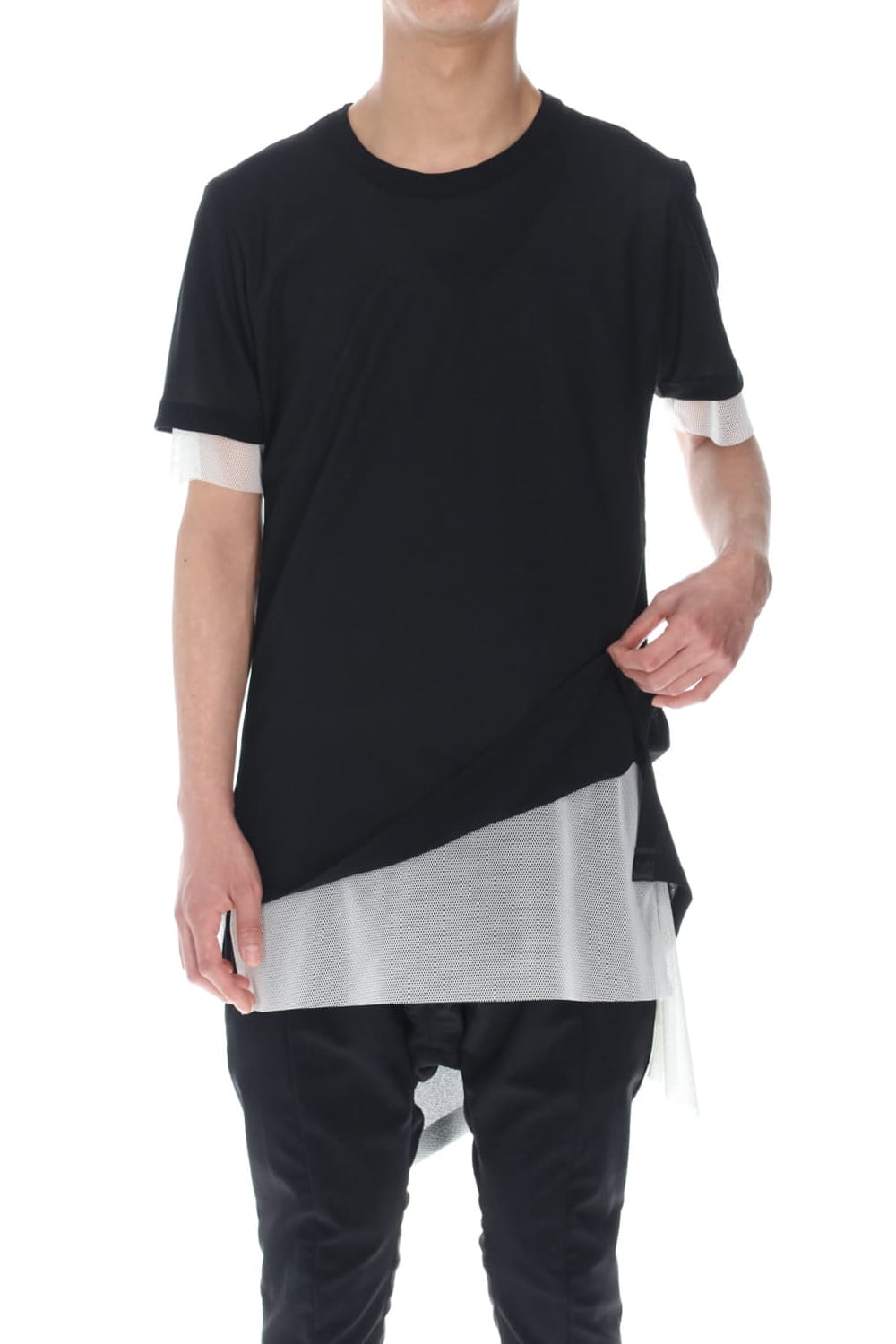 Layerd Asymme T-Shirts Black×White