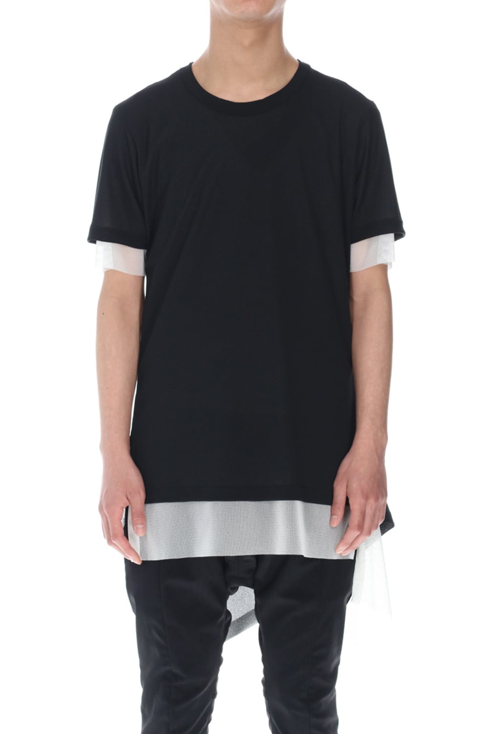 Layerd Asymme T-Shirts Black×White