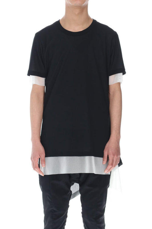 Layerd Asymme T-Shirts Black×White