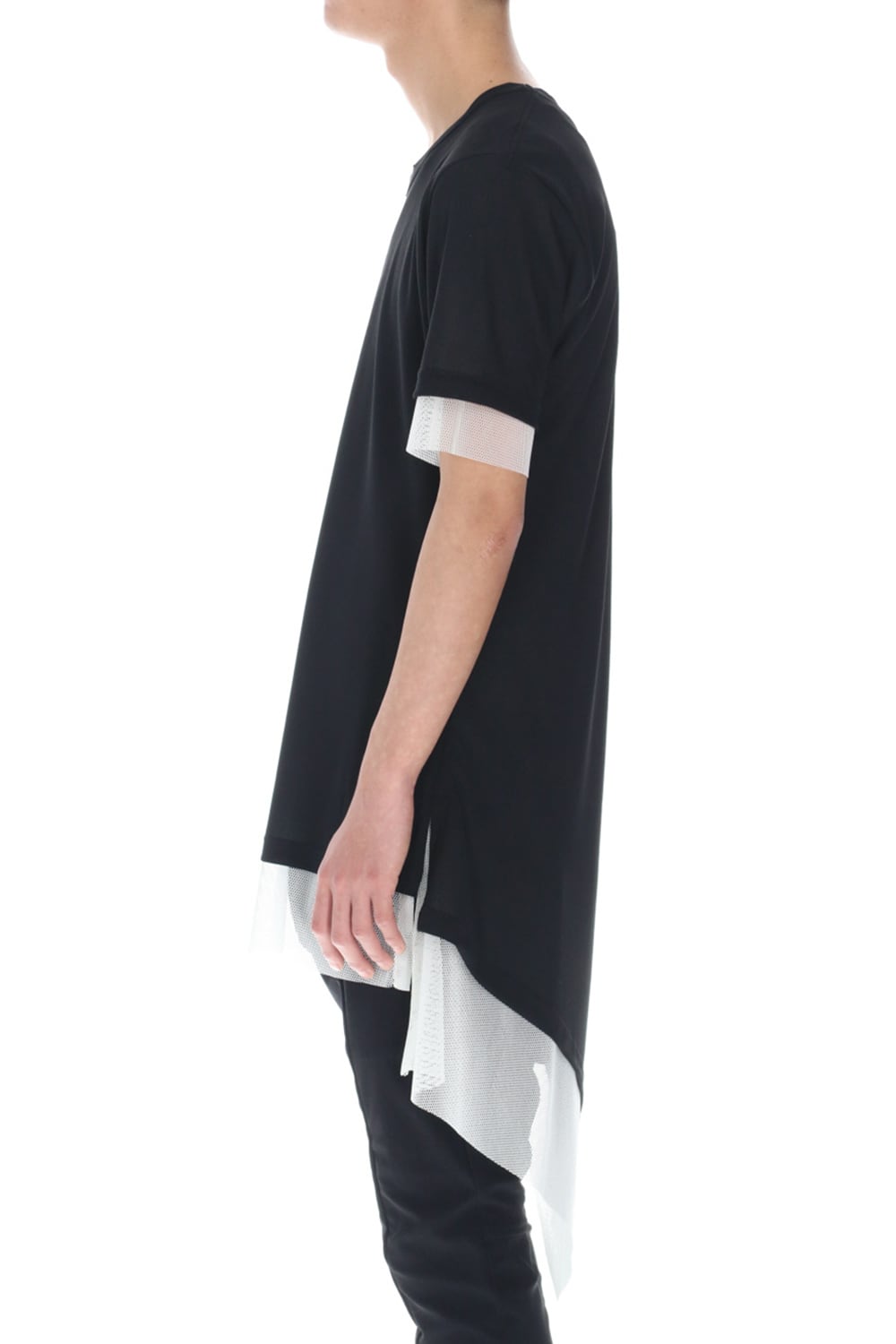 Layerd Asymme T-Shirts Black×White