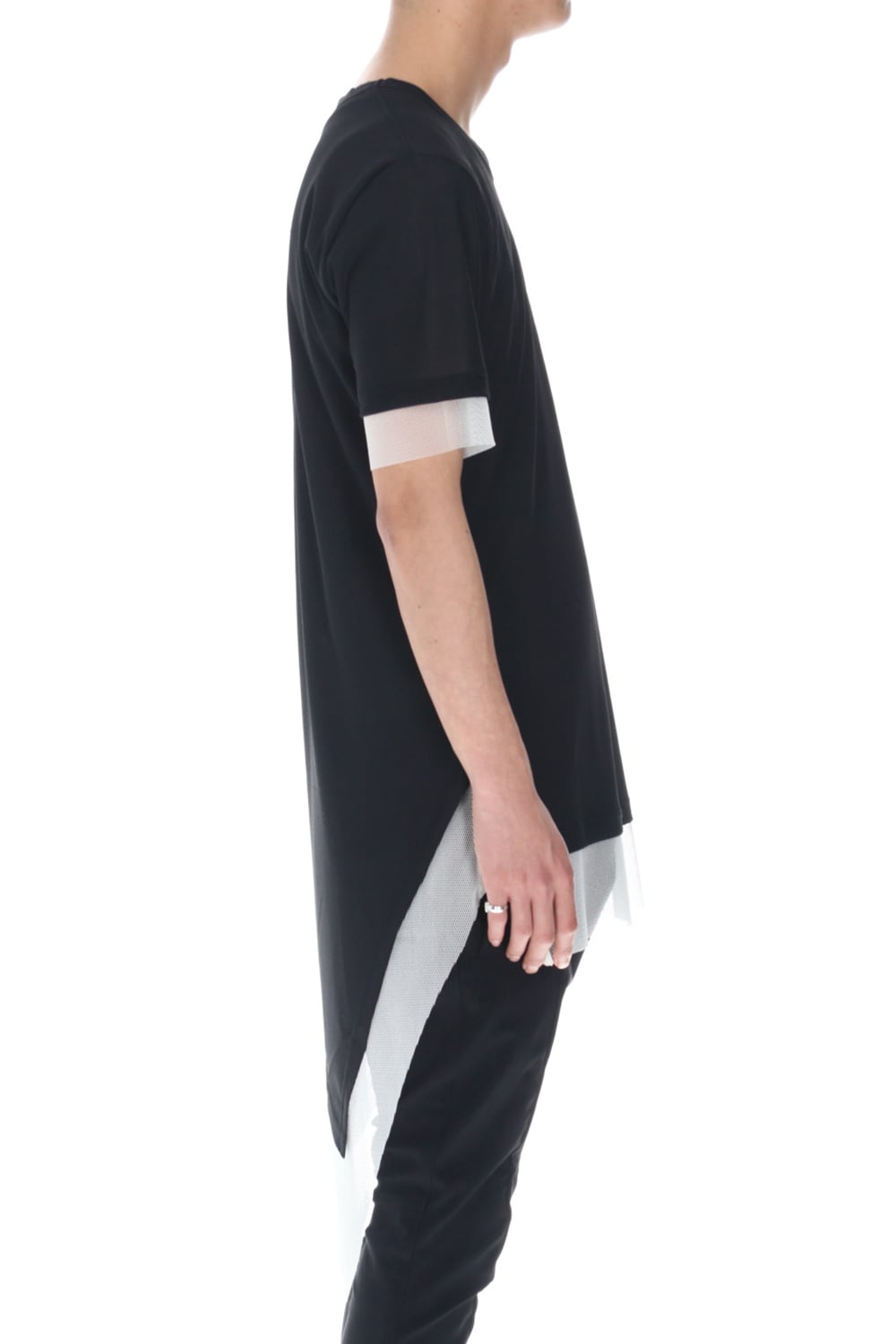Layerd Asymme T-Shirts Black×White