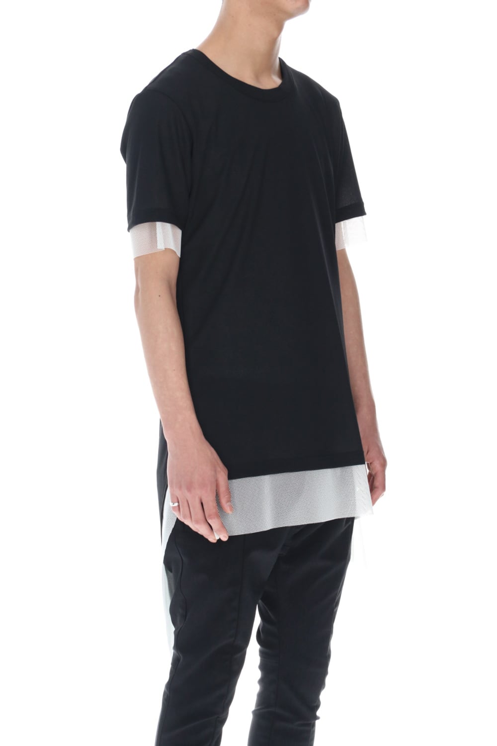 Layerd Asymme T-Shirts Black×White