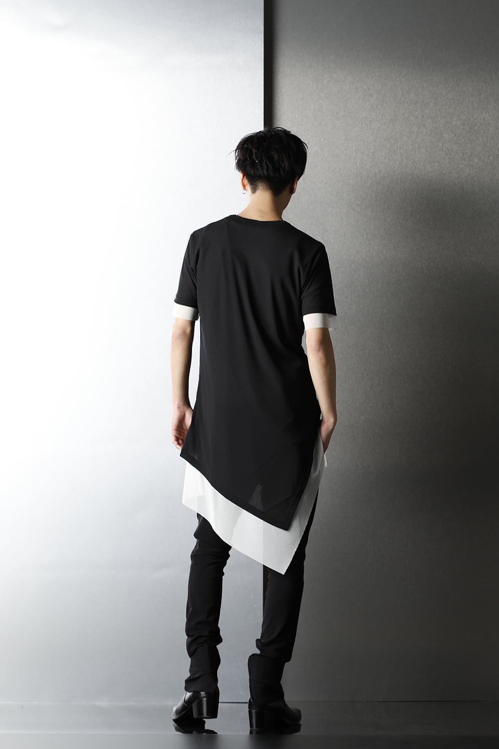 Layerd Asymme T-Shirts Black×White