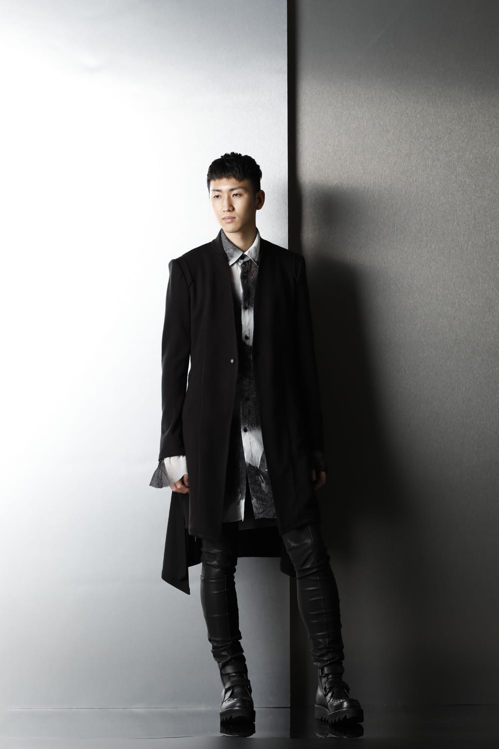 No Collar Flare Jacket Black