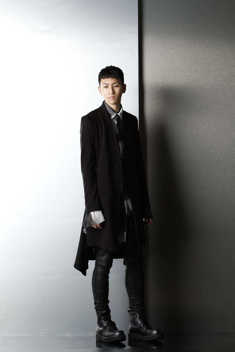 No Collar Flare Jacket Black