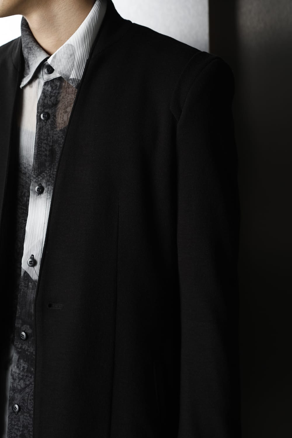 No Collar Flare Jacket Black