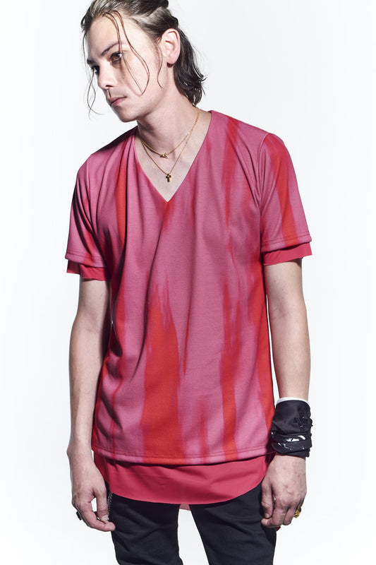Layered V-Neck T-Shirts Pink