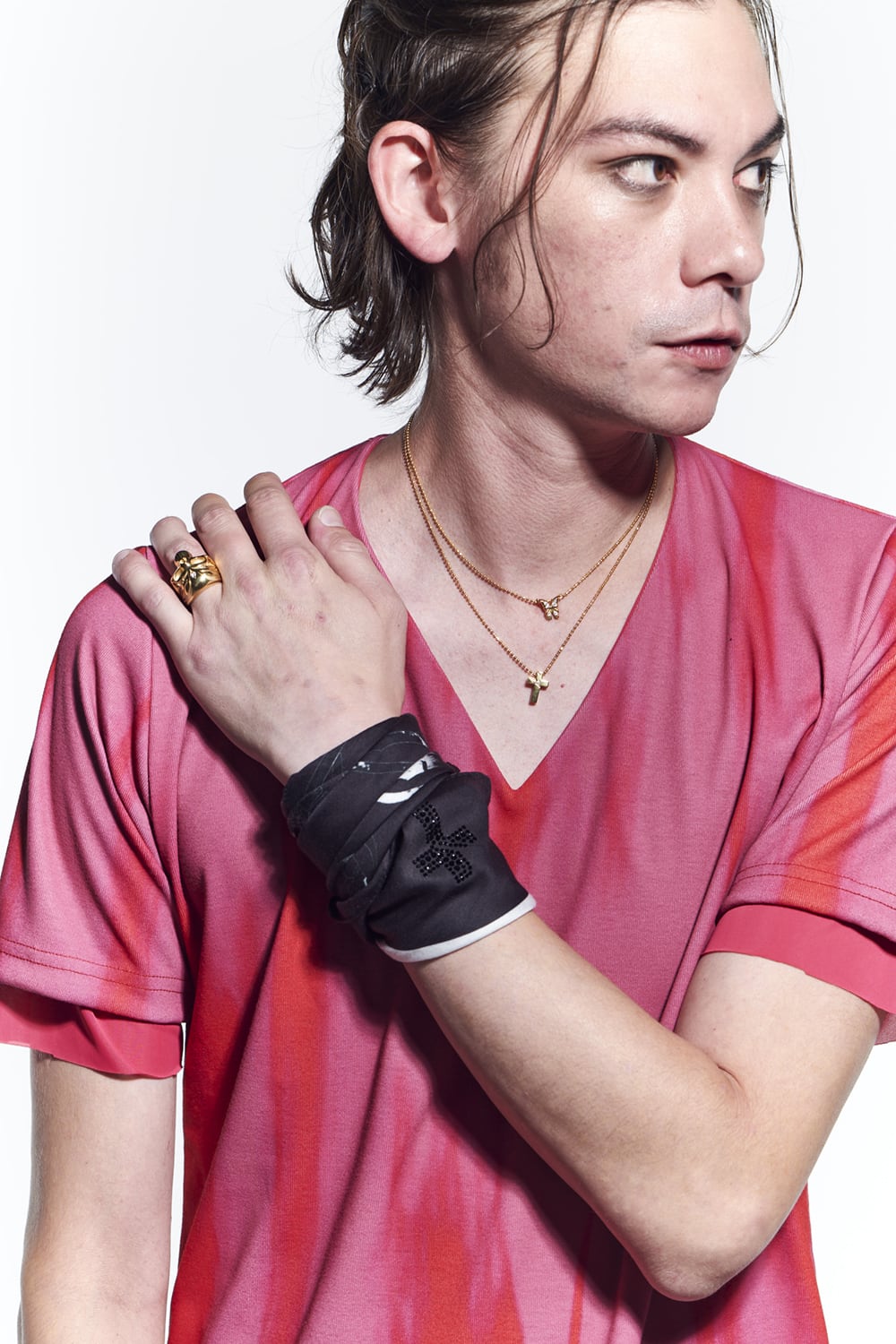 Layered V-Neck T-Shirts Pink