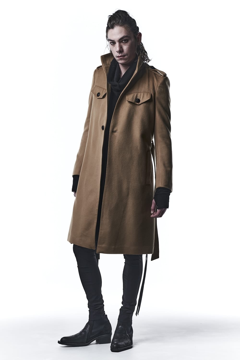 Cashmere Beaver Stand Collar Coat Camel