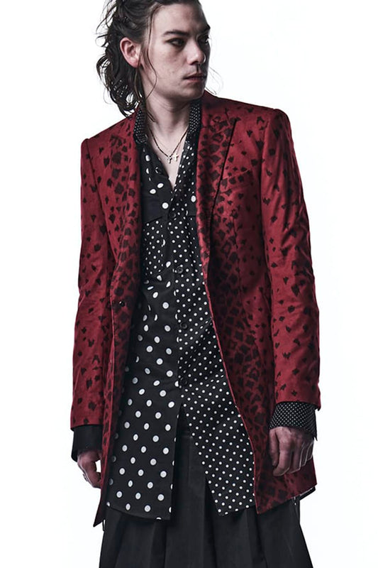 レオパード スエード ピークド ロングジャケット レッド