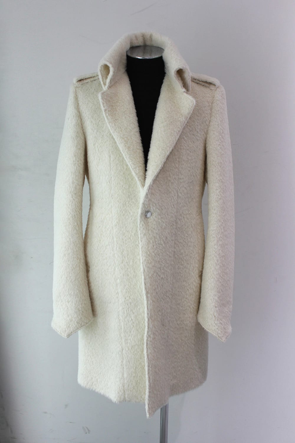 Alpaca Shaggy Single Napoleon Jacket White