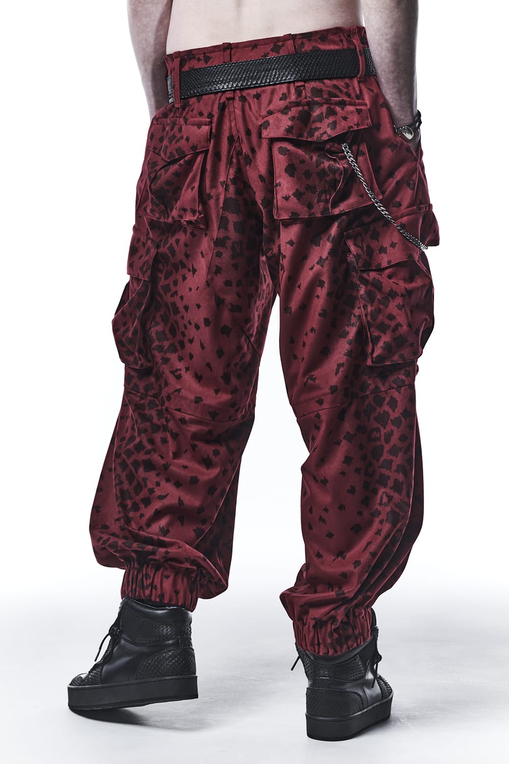 Leopard Suede Wide Cargo Pants Red