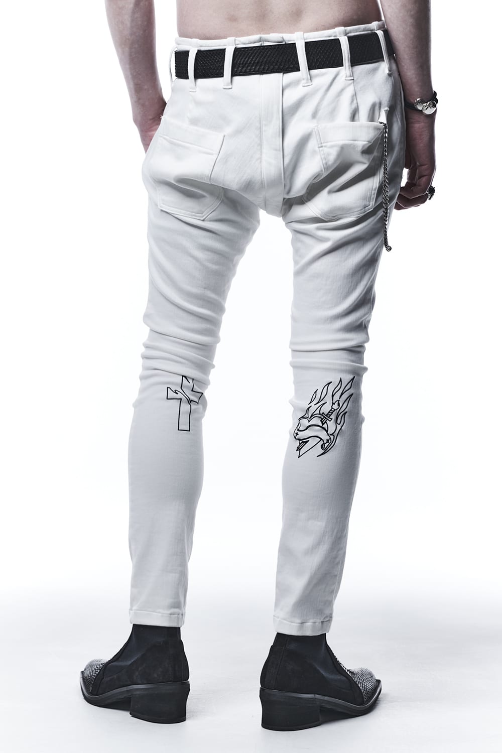 Saruel Bondage Denim Pants With Embroidery