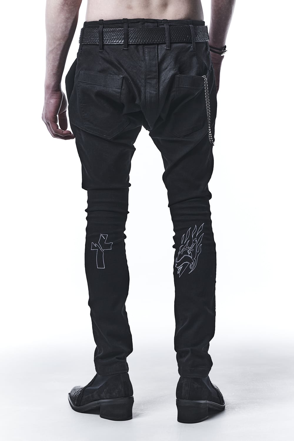 Saruel Bondage Denim Pants With Embroidery