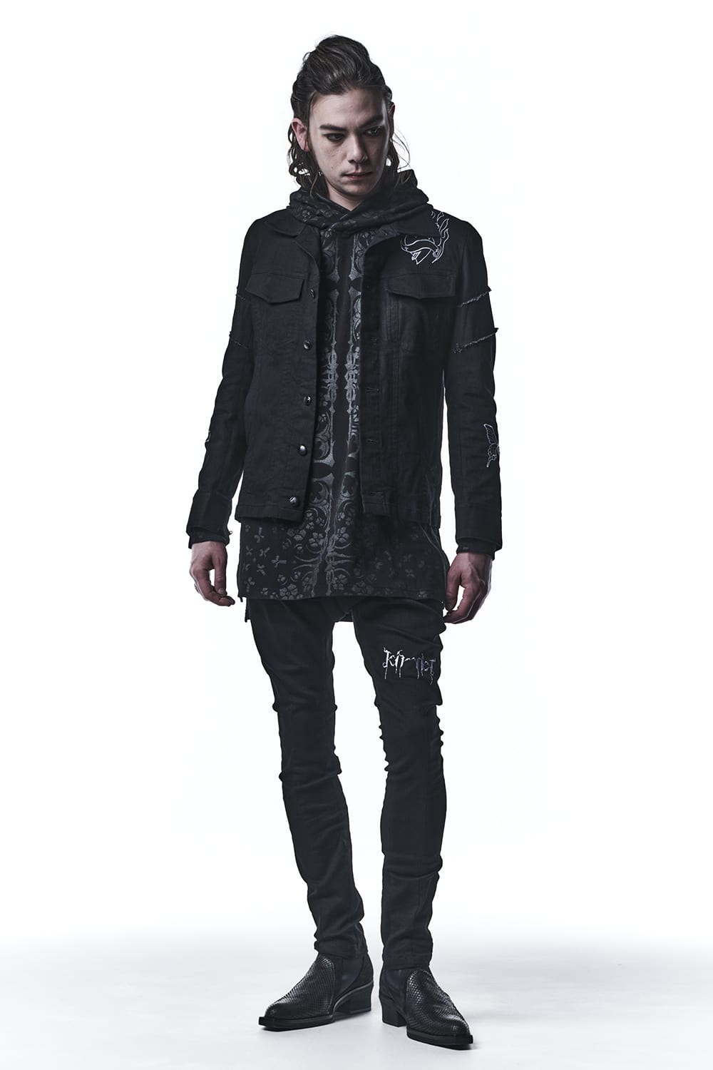 Saruel Bondage Denim Pants With Embroidery